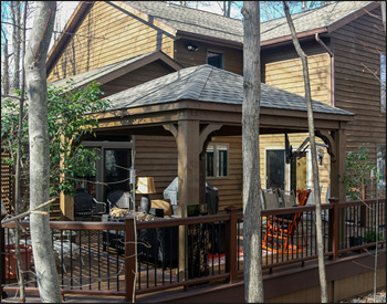  12 x 14 Rustic Cedar Ramada shown with 8x8 posts and customer supplied shingles and stain.
