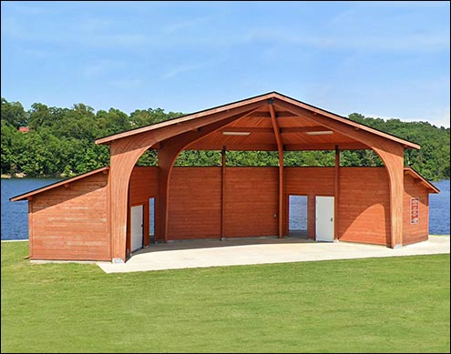 52 Custom Sydney Hexagon Amphitheater with Cedar Tone Stain-Sealer and 2 Storage Units