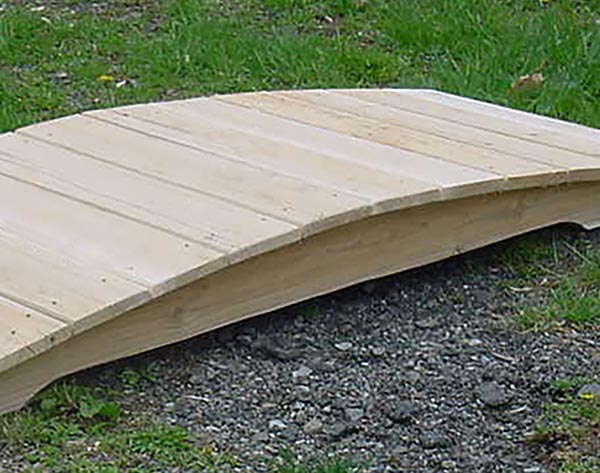 White Cedar Unstained Arched Plank Bridge